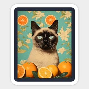 Retro Kitsch Siamese Cat and Citrus Fruit Collage Sticker